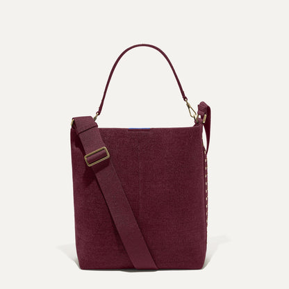 PLP | The Bucket Bag in ReVelvet™ Syrah shown from the front.
